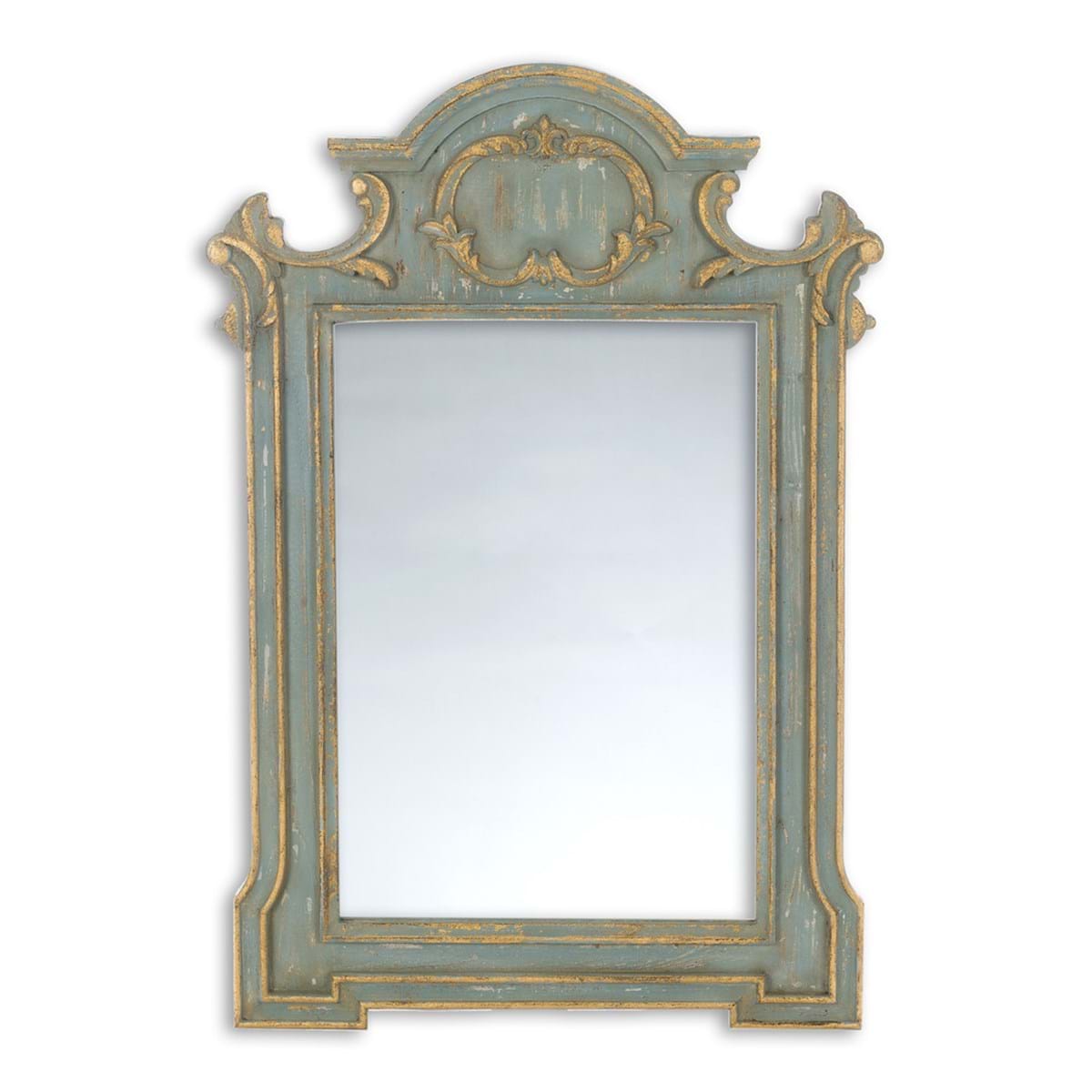 Specchio decapè da parete in legno di abete verde con intagli oro - 75x3x110 cm - Blanc Mariclo